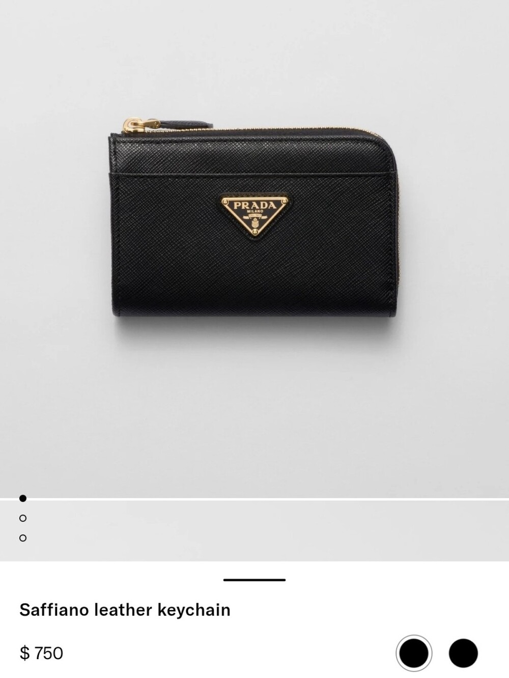 Prada Black Saffiano Zip Wallet with Gold Logo
